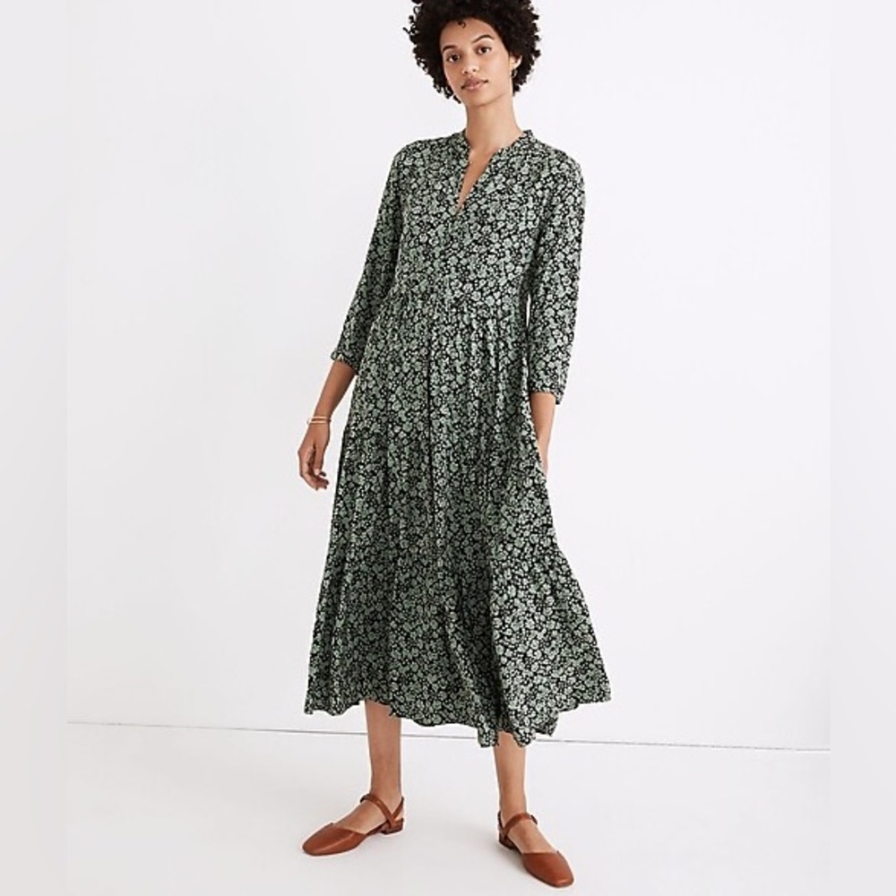 Madewell Green Floral Midi Dress